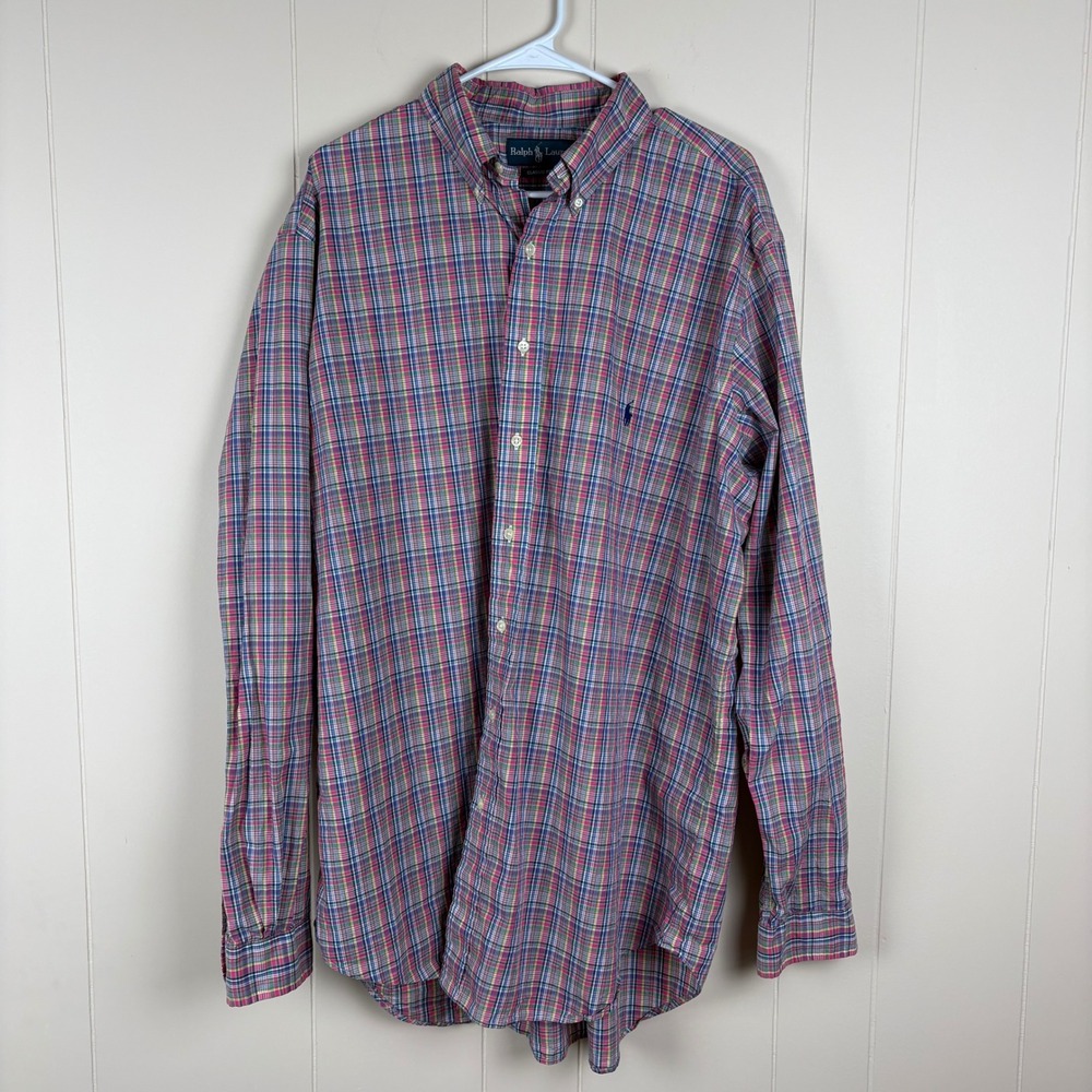 Ralph Lauren Classic Fit Plaid Button Down Shirt Mens XL Pink Blue Green Cotton